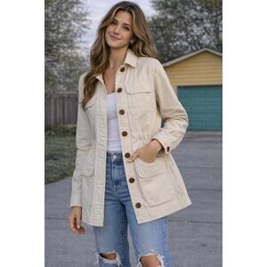 Everlane Cream Cotton Utility Jacket Button Front Size Small Minimalist